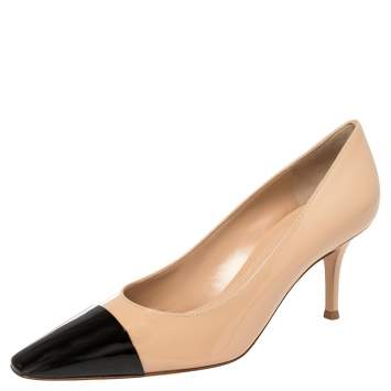 Pre Owned Gianvito Rossi Beige/Black Patent Leather Lucy Pointed Toe Pumps Size 38