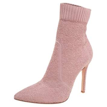 Pre Owned Gianvito Rossi Pink Fabric Fiona Pointed Toe Ankle Boots Size 41