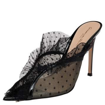 Pre Owned Gianvito Rossi Black Lace And Mesh Ofelia Mules Size 38.5