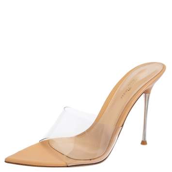 Pre Owned Gianvito Rossi Beige/Transparent PVC Alise Mules Size 39