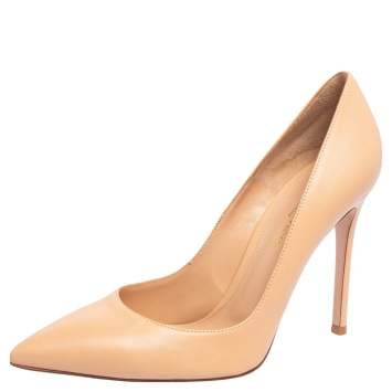 Pre Owned Gianvito Rossi Beige Leather Pointed Toe Pumps Size 38.5