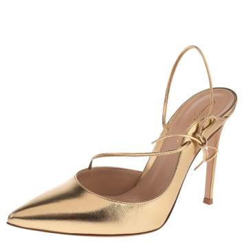 Pre Owned Gianvito Rossi Metallic Gold Leather Irene Point-Toe Pumps Size 40