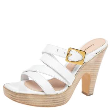 Pre Owned Gianvito Rossi White Leather  Strappy Platform Sandals  Size 38