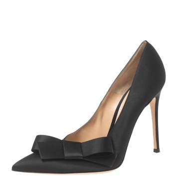Pre Owned Gianvito Rossi Black Satin Kyoto Bow Pointed-Toe Pumps Size 41.5