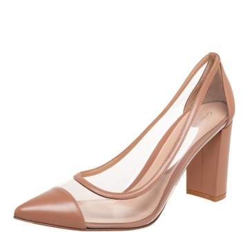 Pre Owned Gianvito Rossi Beige PVC And Leather Block Heel Pumps Size 41
