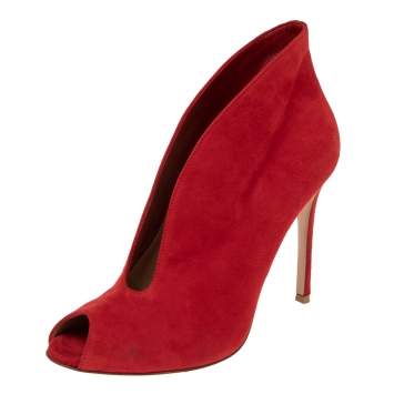 Pre Owned Gianvito Rossi Red Suede Vamp Booties Size 38.6