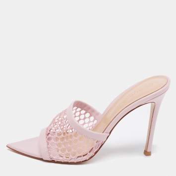 Pre Owned Gianvito Rossi Pink Leather and Mesh Alisia Slide Sandals Size 37