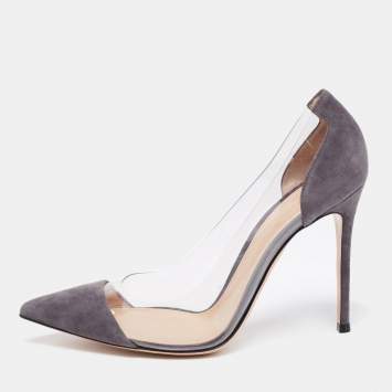 Pre Owned Gianvito Rossi Grey Suede and PVC Plexi Pumps Size 40.5