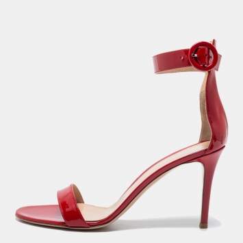 Pre Owned Gianvito Rossi Red Patent Leather Ankle Cuff Sandals Size 41