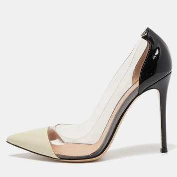 Pre Owned Gianvito Rossi Cream/Black Patent Leather and PVC Plexi Pumps Size 39
