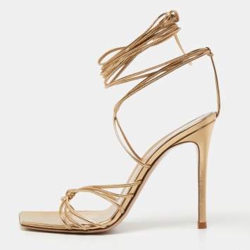 Pre Owned Gianvito Rossi Metallic Gold Leather Giza Wrapped Sandals Size 38