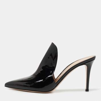 Pre Owned Gianvito Rossi Black Patent Leather Aramis Pointed Toe Mules Size 40