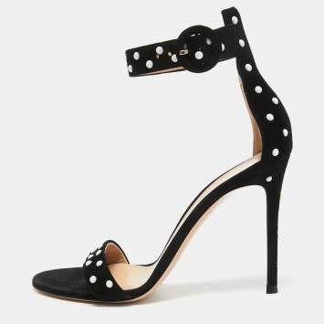 Pre Owned Gianvito Rossi Black Suede Studded Portofino Ankle Strap Sandals Size 38.5