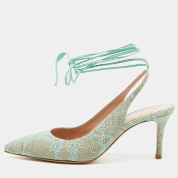 Pre Owned Gianvito Rossi Light Green Lace Irene Slingback Pumps Size 37