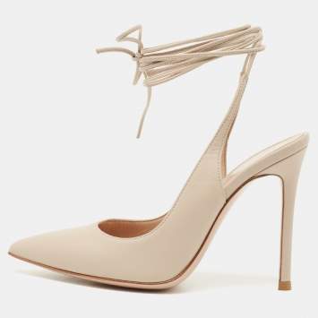 Pre Owned Gianvito Rossi Beige Leather Lace Up Pumps Size 35