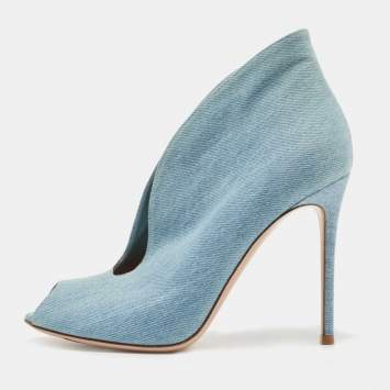 Pre Owned Gianvito Rossi Blue Denim Vamp Booties Size 41