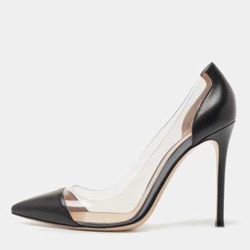 Pre Owned Gianvito Rossi Black Leather and PVC Plexi Pumps Size 39