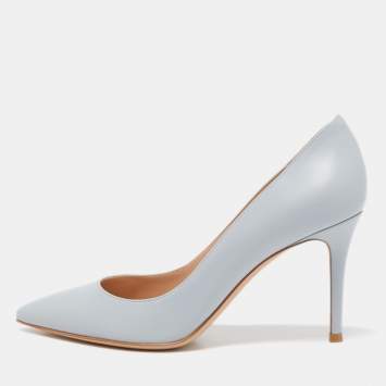 Pre Owned Gianvito Rossi Grey Leather Pointed Toe Platform Pumps Size 38