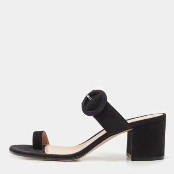 Pre Owned Gianvito Rossi Black Suede Toe Ring Block Heel Slide Sandals Size 38