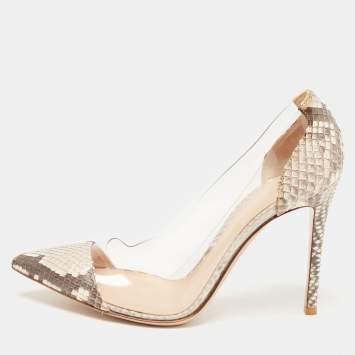 Pre Owned Gianvito Rossi Two Tone Python and PVC Plexi Pumps Size 38.5