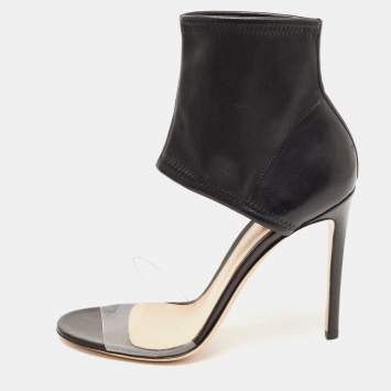 Pre Owned Gianvito Rossi Black Leather and PVC Ankle Cuff Sandals Size 38
