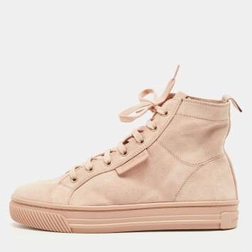 Pre Owned Gianvito Rossi Pink Suede High Top Sneakers Size 36.5