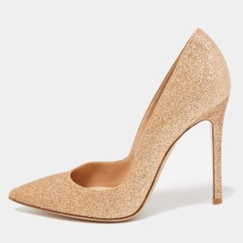 Pre Owned Gianvito Rossi Gold Glitter Gianvito 105 Pointed Toe Pumps Size 38
