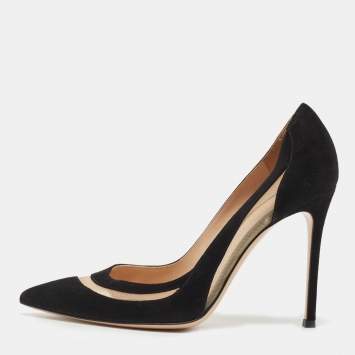 Pre Owned Gianvito Rossi Black Suede and Mesh Pointed Toe Pumps Size 39.5