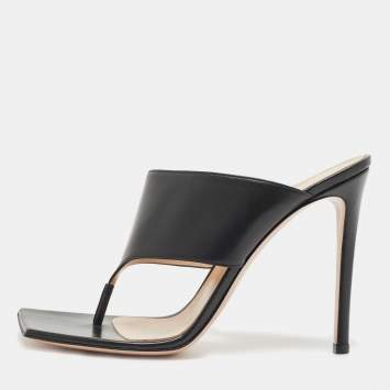 Gianvito Rossi Black Leather Thong Slide Sandals Size 39.5