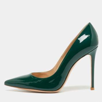 Pre Owned Gianvito Rossi Dark Green Patent Leather Pointed Toe Pumps Size 38