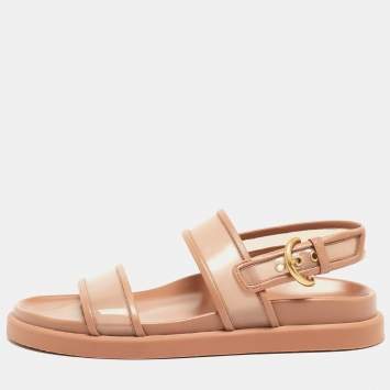 Pre Owned Gianvito Rossi Beige Leather and PVC Bilbao Slingback Sandals Size 38.5