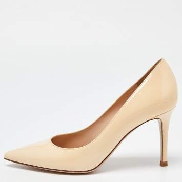 Pre Owned Gianvito Rossi Beige Patent Leather Gianvito 85 Pointed Toe Pumps Size 35