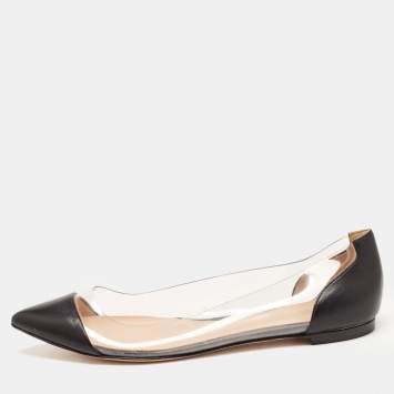 Pre Owned Gianvito Rossi Black Leather and PVC Plexi Ballet Flats Size 40.5