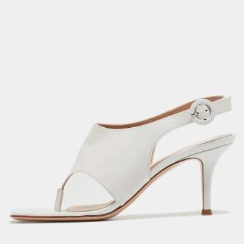 Pre Owned Gianvito Rossi White Leather Thong Slide Ankle Strap Sandals Size 38