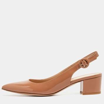 Pre Owned Gianvito Rossi Beige Patent Leather Amee Pumps Size 37