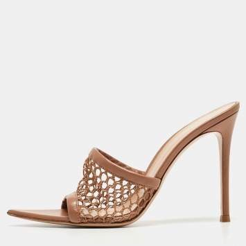 Pre Owned Gianvito Rossi Pink Mesh and Leather Alisia Slide Sandals Size 39