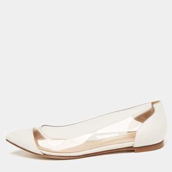 Pre Owned Gianvito Rossi White Leather and PVC Plexi Ballet Flats Size 35