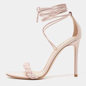 Pre Owned Gianvito Rossi Cream Leather Ankle Sandals Size 38.5