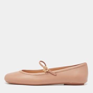 Pre Owned Gianvito Rossi Pink Leather Mary Jane Ballet Flats Size 38