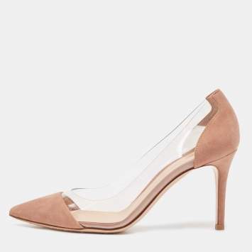 Pre Owned Gianvito Rossi Pink Nubuck Leather and PVC Plexi Pointed Toe Pumps Size 36