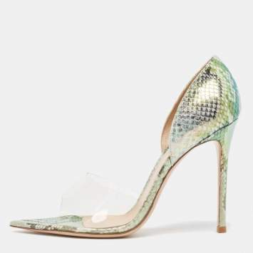 Pre Owned Gianvito Rossi Metallic Embossed Snakeskin and PVC Bree Pumps Size 40.5