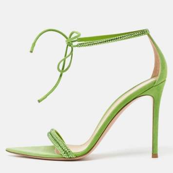 Pre Owned Gianvito Rossi Green Suede Crystal Embellished Montecarlo Sandals Size 40