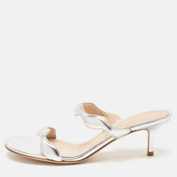 Pre Owned Gianvito Rossi Silver Leather Wavy Sandals Size 38