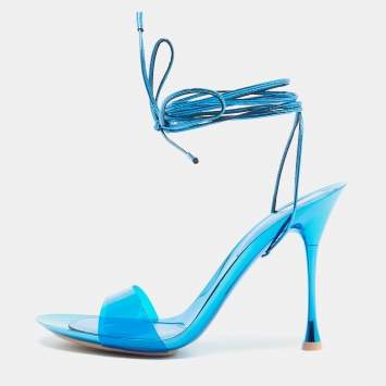Pre Owned Gianvito Rossi Blue PVC and Leather Spice Sandals Size 38