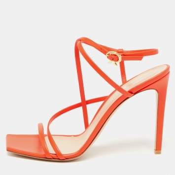 Pre Owned Gianvito Rossi Orange Leather Manilla Sandals Size 36.5