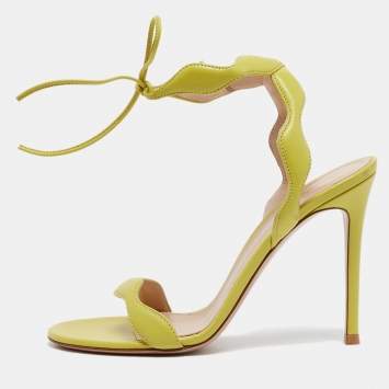 Pre Owned Gianvito Rossi Light Green Leather Wavy Ankle Tie Sandals Size 37