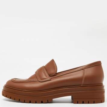 Pre Owned Gianvito Rossi Brown Leather Argo Loafers Size 39