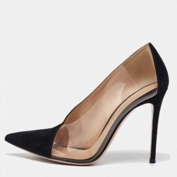 Pre Owned Gianvito Rossi Black Suede and PVC Plexi Pointed Toe Pumps Size 40