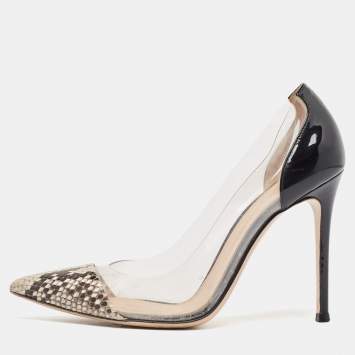 Pre Owned Gianvito Rossi Multicolor Python Leather and PVC Plexi Pumps Size 38