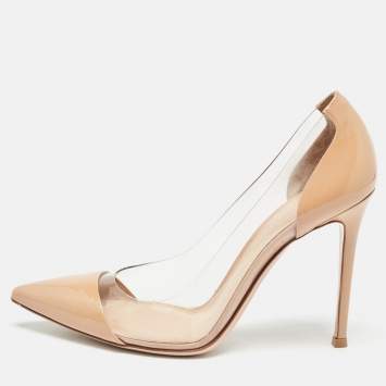 Pre Owned Gianvito Rossi Beige Leather, PVCPVC and Patent Leather Plexi Pumps Size 38